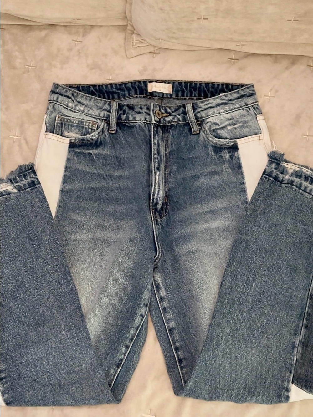 Altar'd State Blue Denim Jeans with White Side Panels